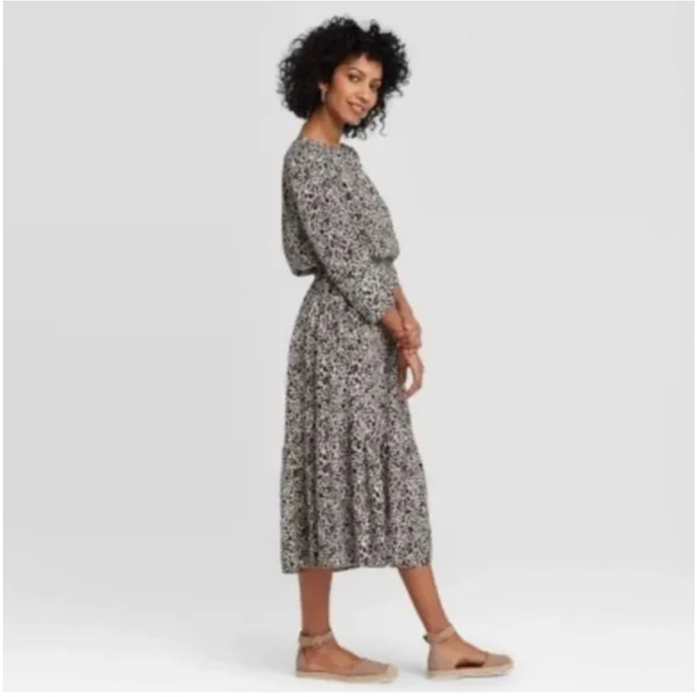 A New Day Women's Leopard Animal Print 3/4 Sleeve Tiered Dress Size‎ Small Boho - Picture 9 of 10